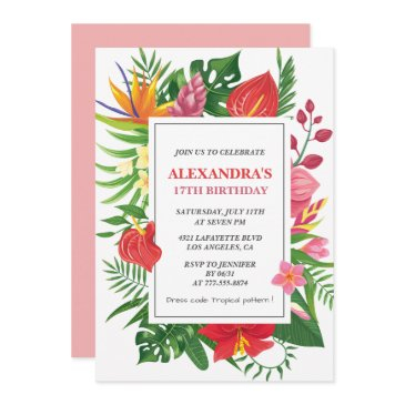 hawaiian themed 17th birthday party hibiscus invitation