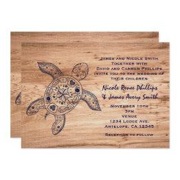 Small Hawaiian Turtle & Light Wood Wedding Invitations Front View