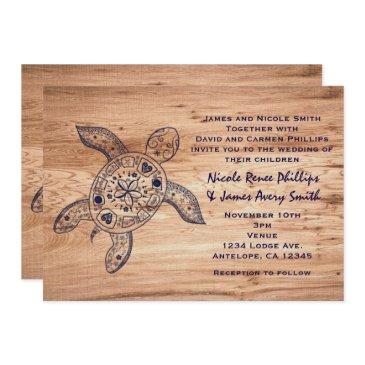 hawaiian turtle & light wood wedding invitations