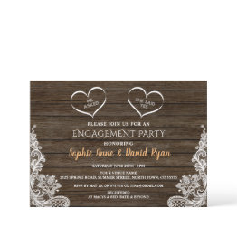 Small He Asked She Said Yes Lace Wood Engagement Invitation Front View