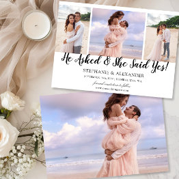 Small He Asked She Said Yes Photo Engaged Announcement Front View