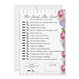 Small He Said, She Said Bridal Shower Floral Game Invitation Front View