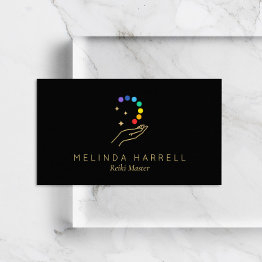 Small Healing Hand Logo Reiki, Massage, Wellness Black Business Invitations Front View