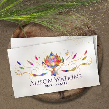healing hands and lotus colorful energy flow business invitations