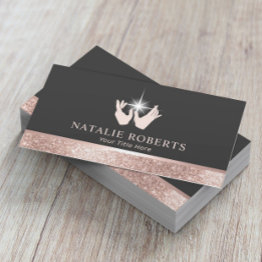 Small Healing Hands Massage Therapy Rose Gold Border #2 Business Invitations Front View