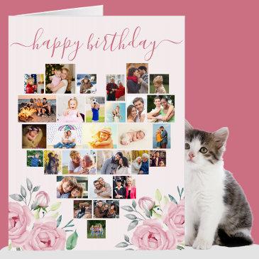 heart photo collage pink peony big birthday invitations
