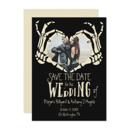Small Heart Shaped Skeleton Hands Photo Save The Date Invitation Front View