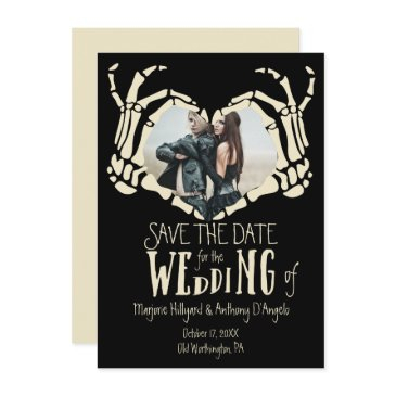 heart shaped skeleton hands photo save the date invitation