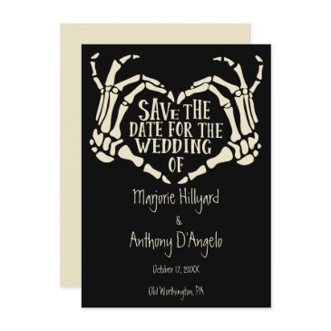 heart shaped skeleton hands save the date std invitation