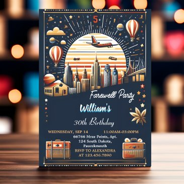 heart travel surprise globe farewell 30th birthday invitation