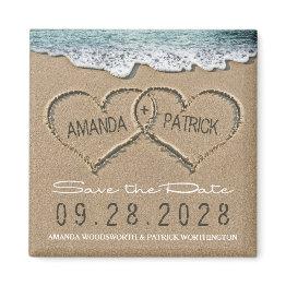 Small Hearts In The Sand Beach Wedding Save The Date Magnet Front View