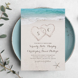 Small Hearts In The Sand Destination Beach Wedding Invitation Front View