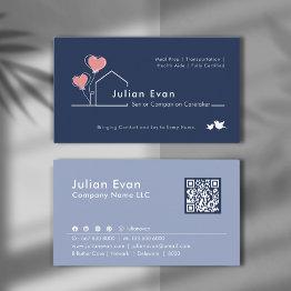 Small Heartwarming House Navy Blue Caregiver Services Business Invitations Front View