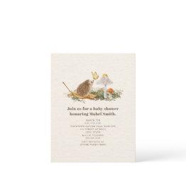 Small Hedgehog Butterfly Mushroom Woodland Baby Shower Invitation Front View
