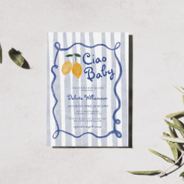 Small Hello Baby Lemon Boys Baby Shower Invitation Front View