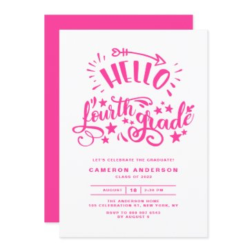 hello fourth grade | pink third grade graduation invitation