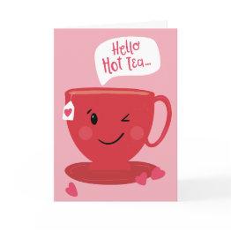 Small Hello Hot Tea Punny Valentine's Greeting Invitations Front View