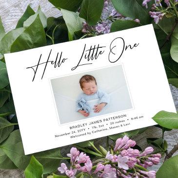 hello little one elegant script photo birth announcement