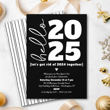 hello new year black white modern custom add year invitation