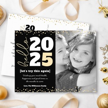 hello new year photo black gold modern custom year holiday postinvitations