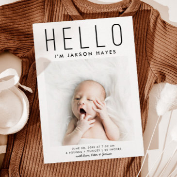 hello simple modern photo birth announcement