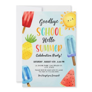 hello summer, goodbye school, end of school party invitation