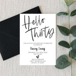 Small Hello Thirty 30th Birthday Invitation Front View