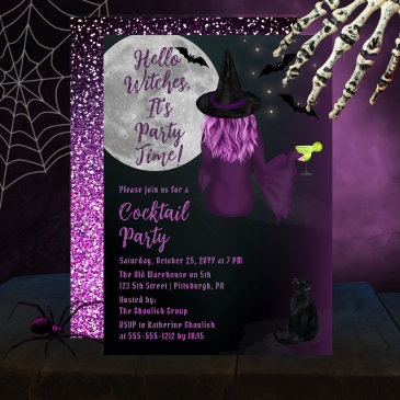 hello witches halloween cocktail party invitation