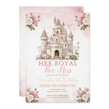 her royal five-ness birthday castle pink flowers invitation