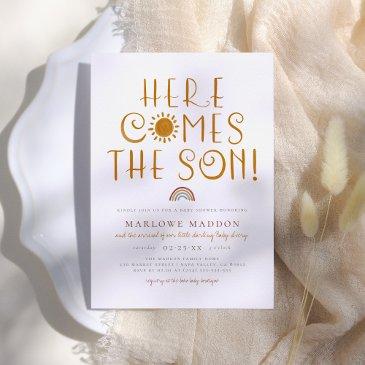 here comes the son | boho rainbow boy baby shower invitation