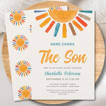 here comes the son sunshine boy baby shower invitation