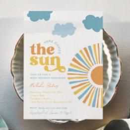 Small Here Comes The Sun Baby Shower Invitation Front View