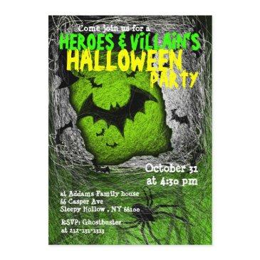 hero villian halloween party invitation bat