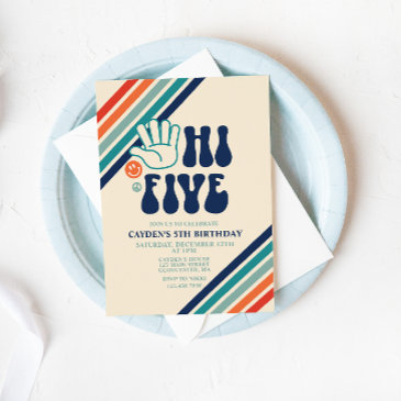 hi five retro stripes birthday invitation