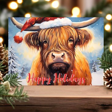 highland cow santa hat cute christmas holiday invitations