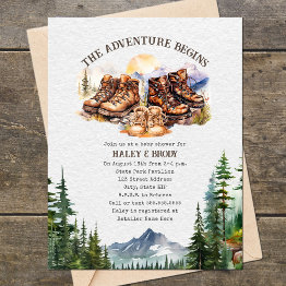 Small Hiking Boots Adventure Neutral Baby Shower Invitation Front View