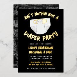 Small Hip Hop Diaper Party Foil Invitation Front View