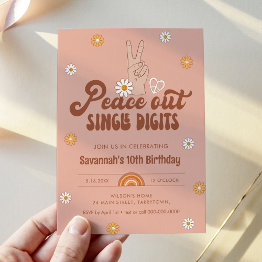 Small Hippie Daze Peace Out Single Digits 10th Birthday Invitation Front View