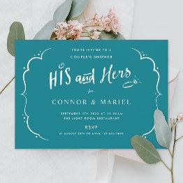 Small His And Hers Couples Wedding Shower Turquoise Invitation Front View