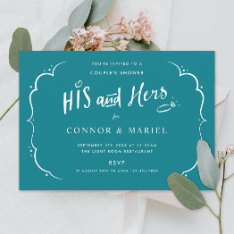 Small His And Hers Couples Wedding Shower Turquoise Invitation Front View