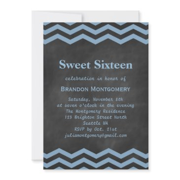 his chalkboard & blue chevron sweet 16 invitation