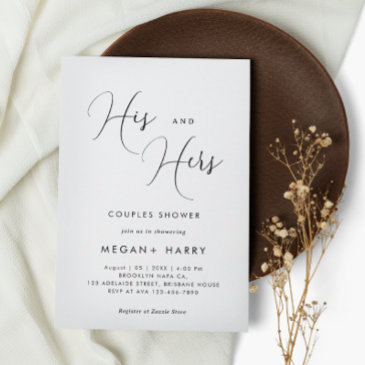 his & hers simple couple shower bridal invitation