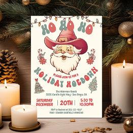 Small Ho Ho Hoedown Cowboy Santa Holiday Christmas Party Invitation Front View