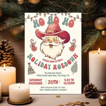 ho ho hoedown cowboy santa holiday christmas party invitation