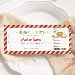 Small Hockey Game Surprise Christmas Gift Ticket Invitation Front View