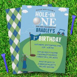 Small Hole In One Golf 1st Birthday Invitation Front View