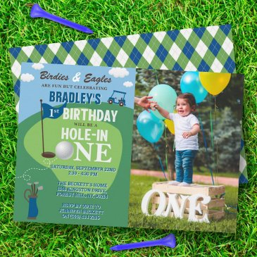 hole in one golf 1st birthday photo invitation