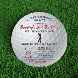Small Hole In One Golf Ball Par-tee Any Age Birthday Invitation Front View