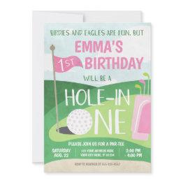 Small Hole In One Golf Invitation Girl First Birthday Front View