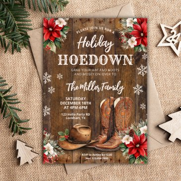 holiday hoedown, western christmas party, cowboy invitation